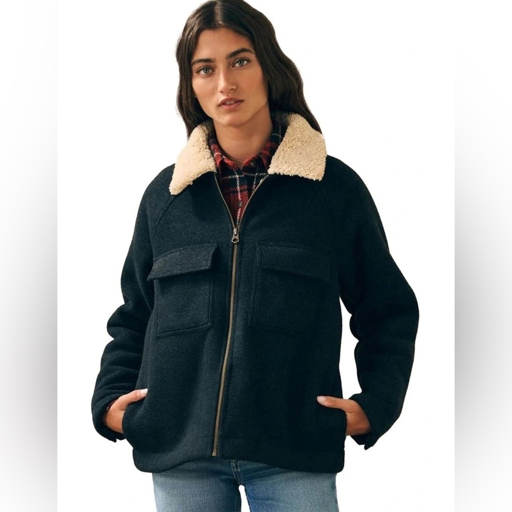 Faherty Legend High Pile Fleece Collar Crop Jacket size Large